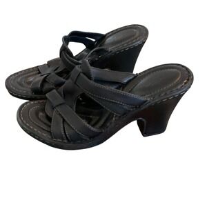 Born Strappy Block Heel Sandals Womens 8 Black Leather W31152 L7